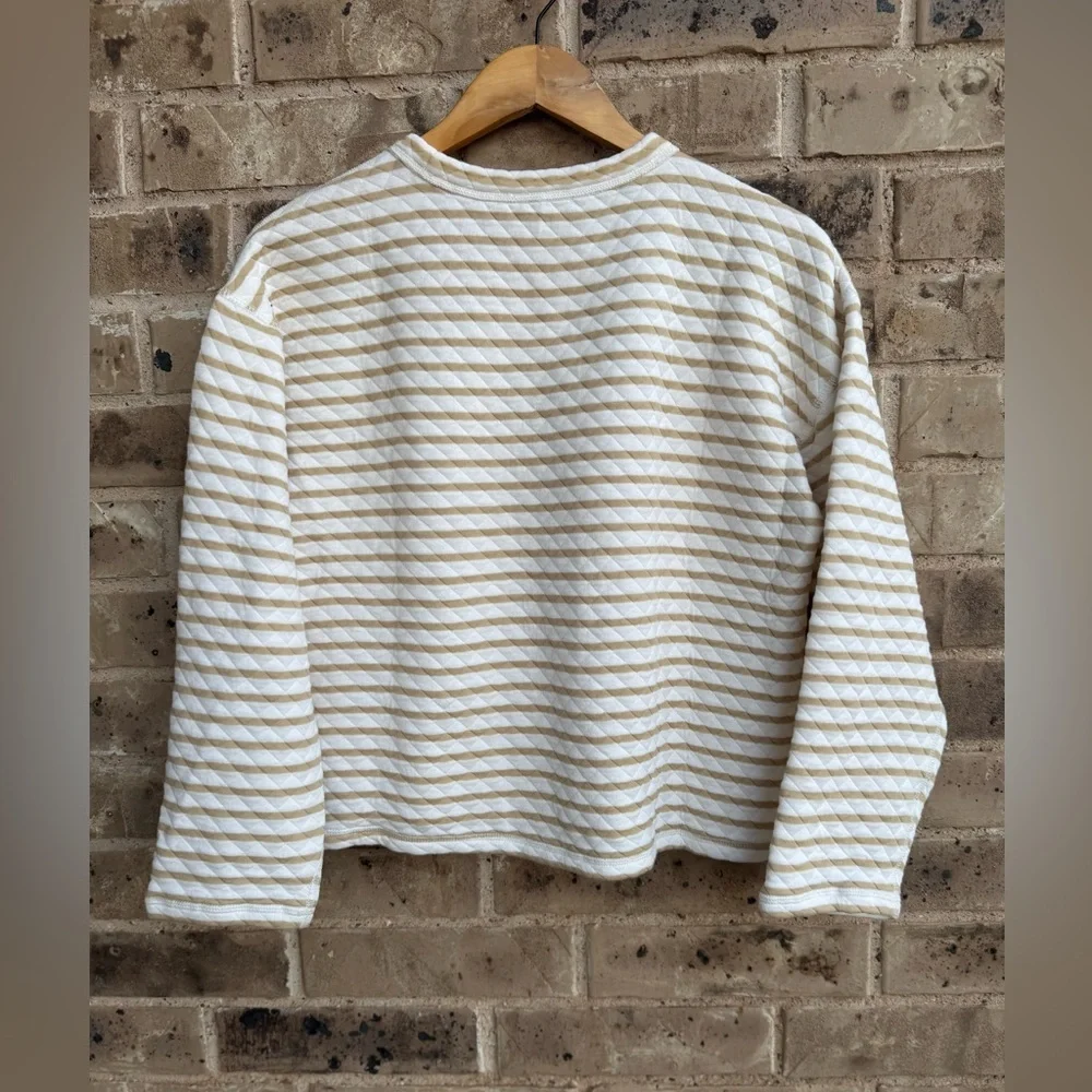J. Crew Reversible Quilted Pullover Tan Cream Size Small